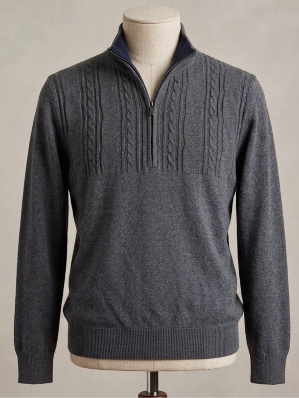 Haggar Mens XL Charcoal Gray Quarter Zip Pullover Sweater Cable Knit Grandpacore